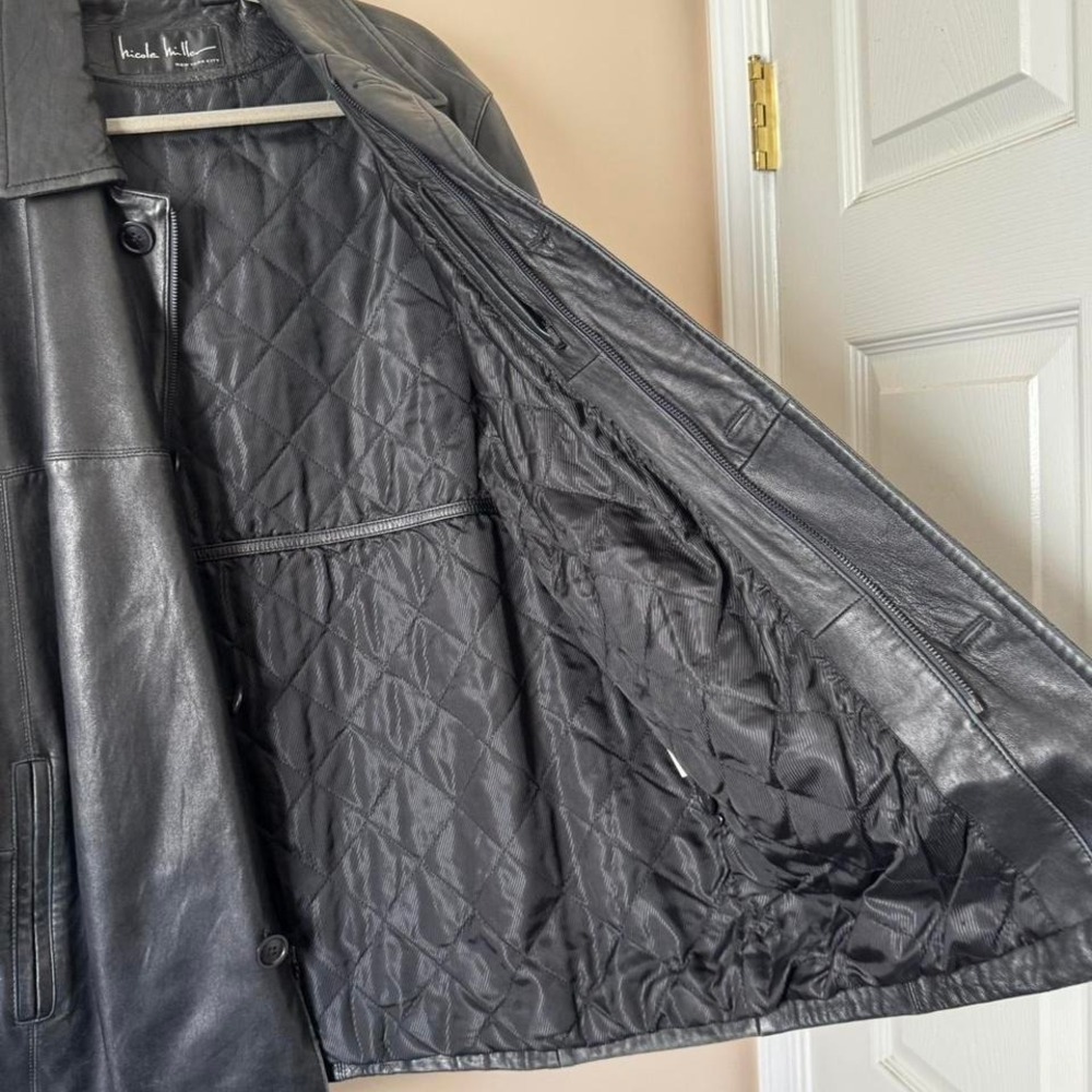90s Y2K Large black leather jacket Nicole Miller - Picture 6 of 7